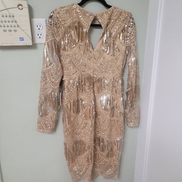 Lulu's Awe-Inspiring Gold Embroidered Sequin Midi Dress Size Small NWT - Picture 6 of 10